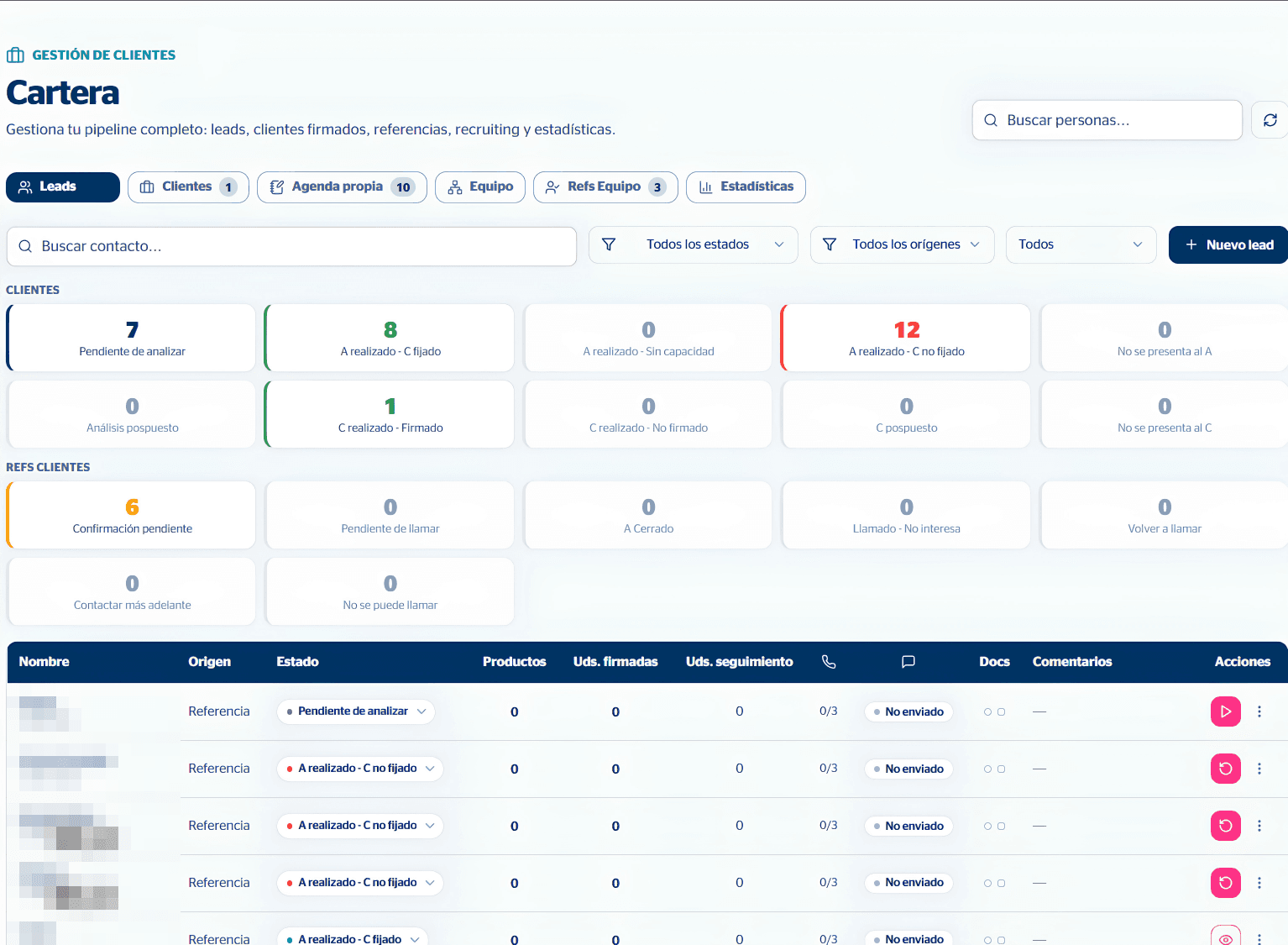Advisor CRM — full pipeline from lead to signed client, with referral tracking.